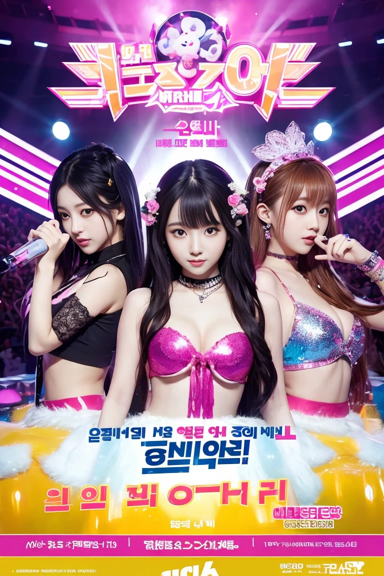 Concert poster, K-pop girl group, korean girl, perfect hands, concert name "dokidoki Splash!", Concert date is March 29th, Magic style, poster title "[AI's]New Generation Idol Group".