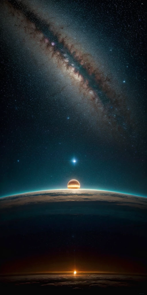 there is a woman standing in front of a painting of a planet, futuristic city in background, psytrance artwork, interconnected human lifeforms, panoramic view of girl, progressive rock album cover, dream of the endless, star dust, galaxy, stoner rock --ar 16:9 --v 5.1