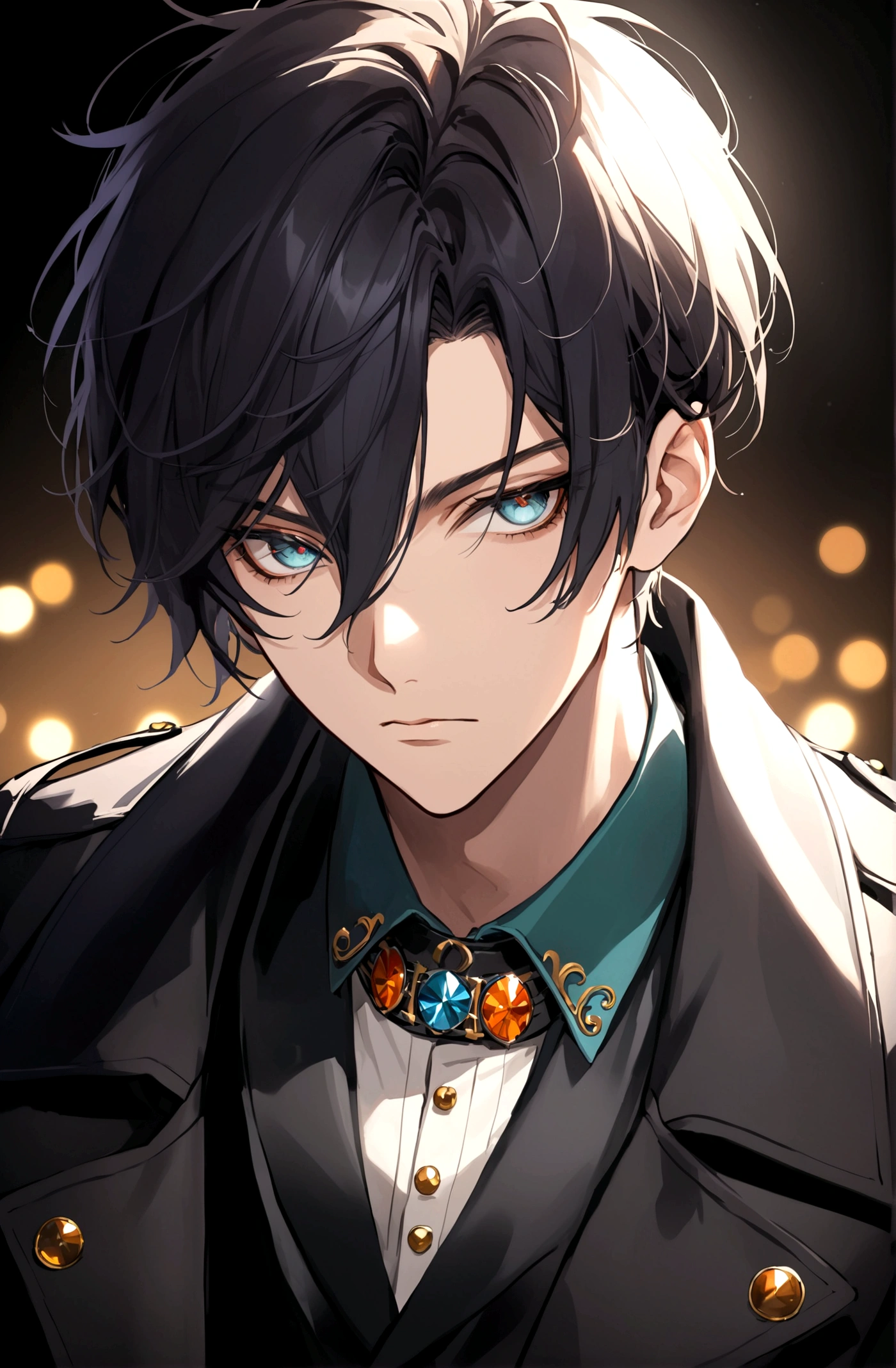 Poker face,Exquisite facial features,Young male,Black trench coat