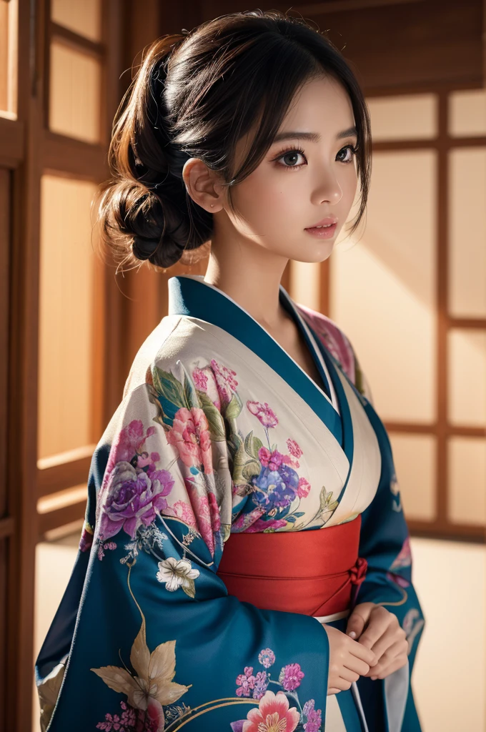 (RAW Photos, Highest quality), (Realistic, photo-Realistic:1.3), 8K,wallpaper, Super detailed, beautifully、aesthetic, masterpiece, Highest quality, Realistic, (Mandala, Tangle, ), Complex clothing, Very detailed, Super detailed,Dynamic Angle, The most beautiful form of chaos, elegant, , Vibrant colors, Very detailed CG ユニティ 8K wallpaper,ink,wonderful,Cinema Lighting,lens_Flare, Colorful kimono、Beautiful woman