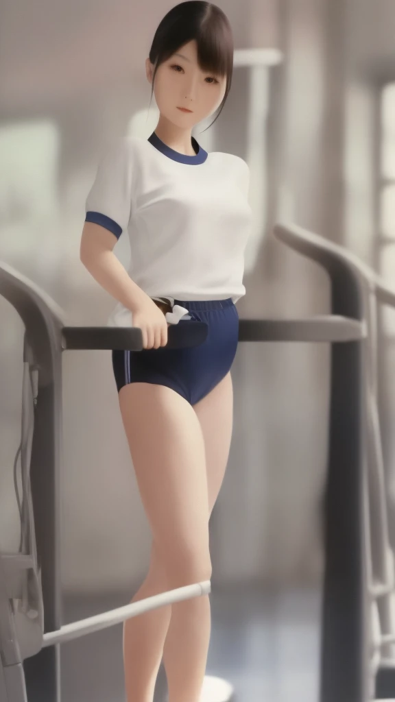 Chinese woman in gym uniform full body standing, best quality, masterpiece 1980s style