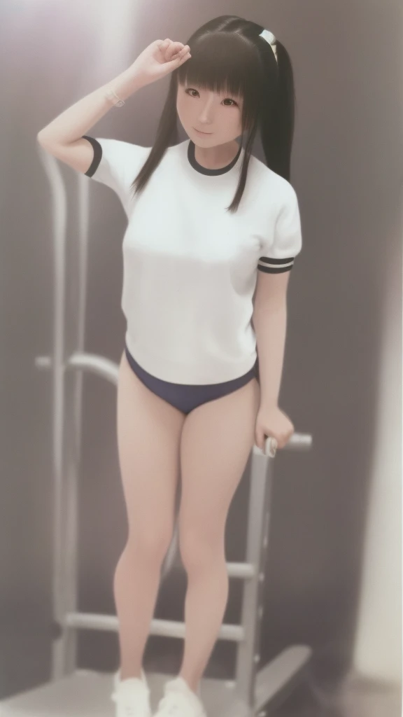 Chinese woman in gym uniform full body standing, best quality, masterpiece 1980s style
