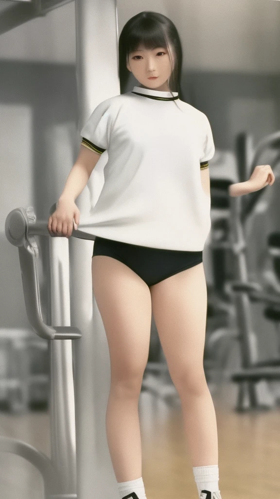 Chinese woman in gym uniform full body standing, best quality, masterpiece 1980s style