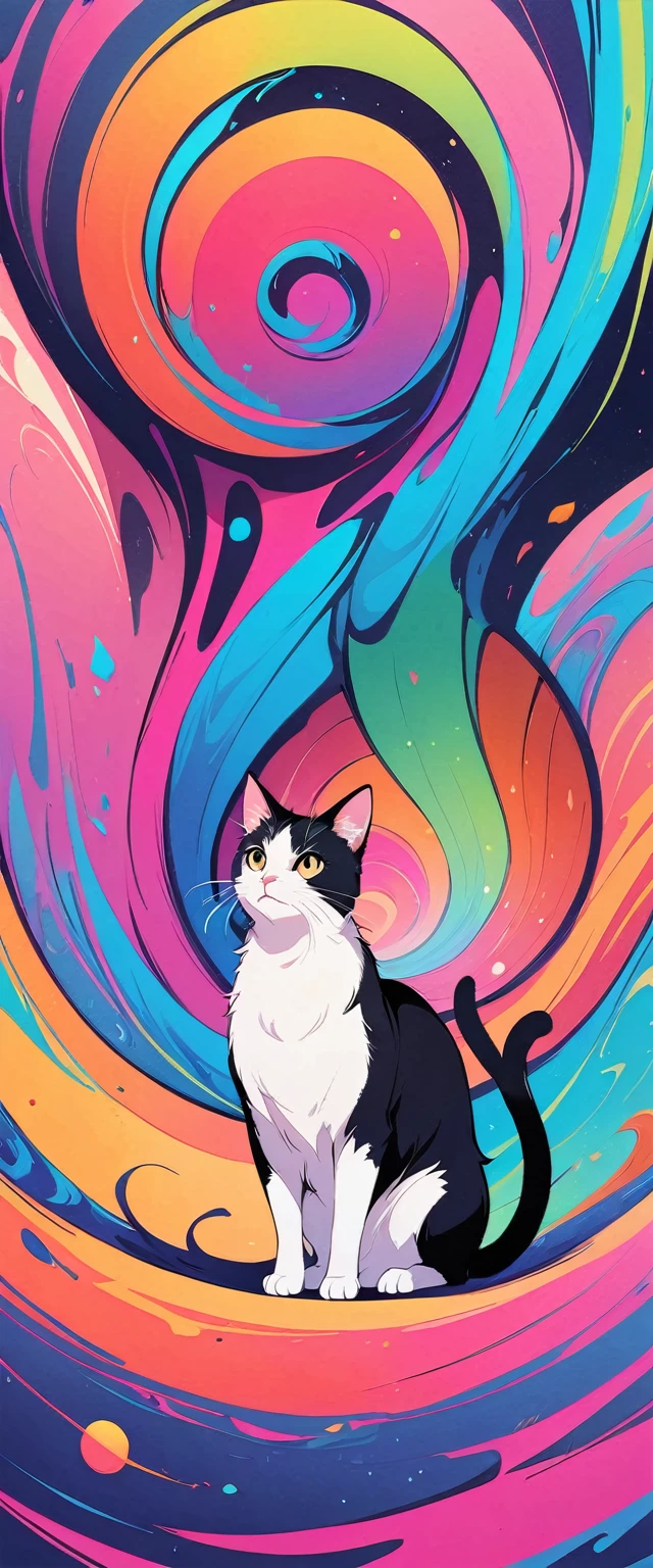 Super beautiful background,Clean background,abstract,Vibrant colors,a cat,center of the universe