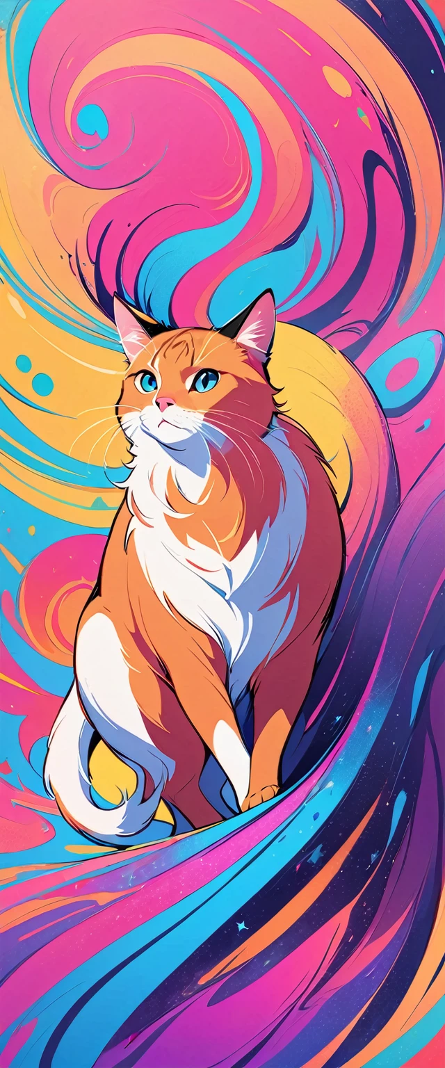 Super beautiful background,Clean background,abstract,Vibrant colors,a cat,center of the universe
