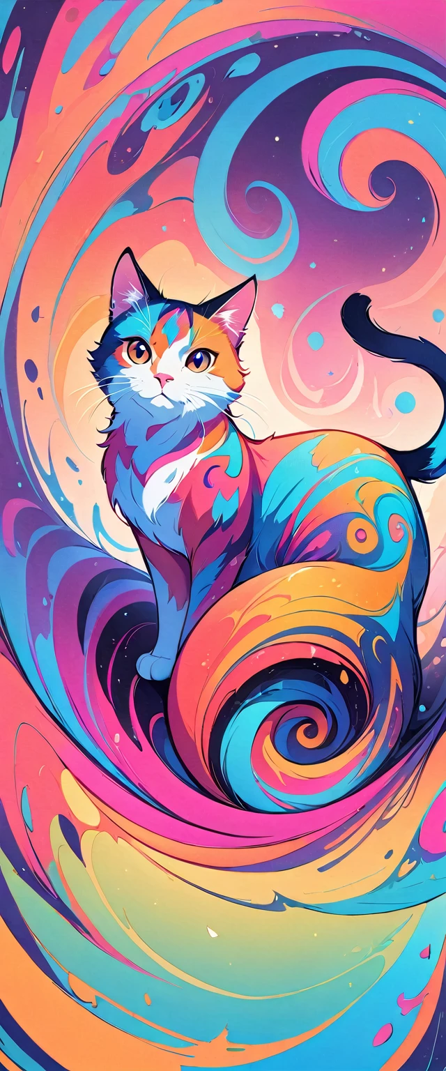 Super beautiful background，Clean background，abstract，Vibrant colors，a cat，center of the universe