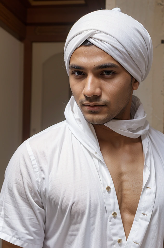 Man wearing white turban and moslem dress 