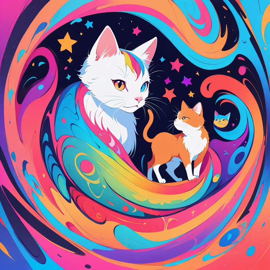 Super beautiful background,Clean background,abstract,Vibrant colors,a cat,center of the universe