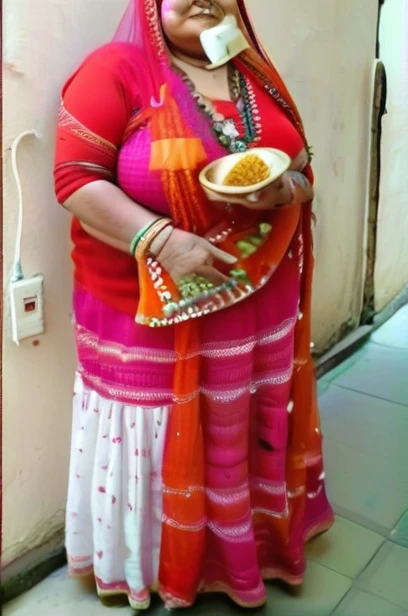 Fat lady in Rajasthani traditional dress with big