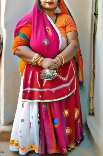Fat lady in Rajasthani traditional dress with big