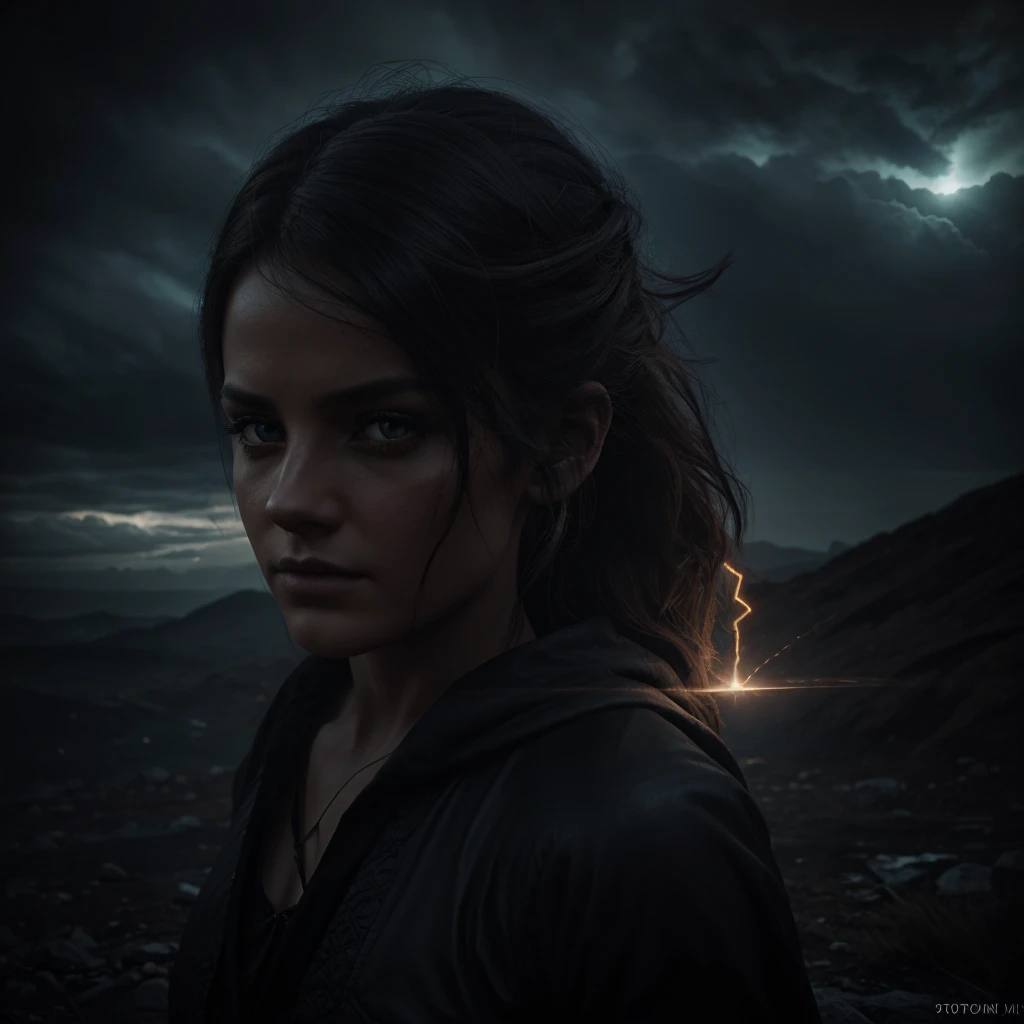 intricate detailed fantasy portrait of a cryptic girl casting a spell, girl with intense eyes and mystic expression, wastelands landscape, energy sparks up from the ground and connects to the girl, girl channeling energy blast, dark moody atmosphere, dynamic dramatic lighting, digital art, cinematic, (best quality,8k,masterpiece:1.2),ultra-detailed,(realistic,photorealistic,photo-realistic:1.37),volumetric lighting,chiaroscuro,moody colors,dark fantasy,surreal
