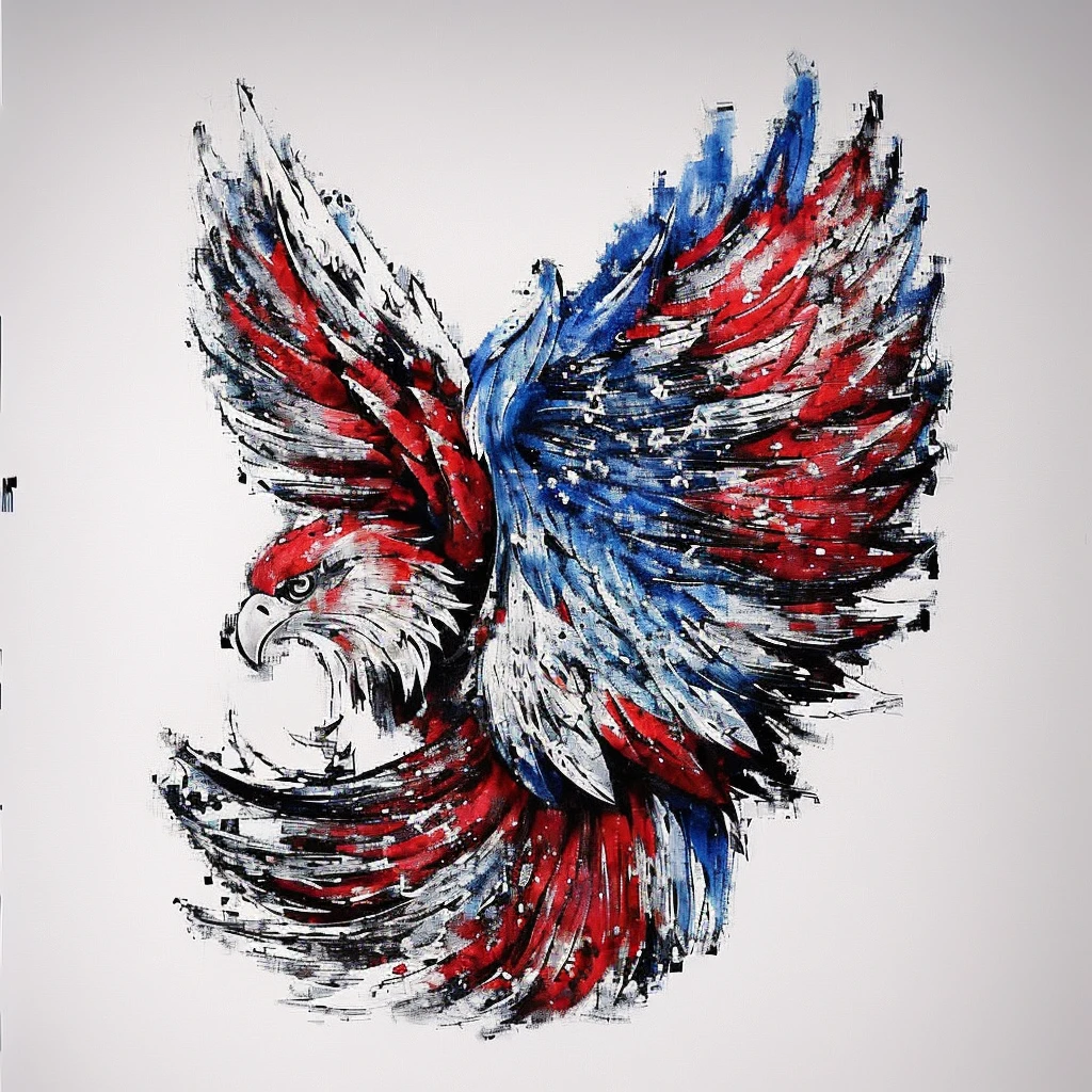 a red white and blue Eagle with stars on its wings, Arte digital - W 700, Eagle wings, Eagle logo, best in adobe stock, with an Eagle emblem, an Eagle, patriotic!, highly detailed vector art, american vibrant colors, Arte digital - W 0, majestic symmetrical Eagle wings, American vibrant colors, very detailed illustration, Eagle