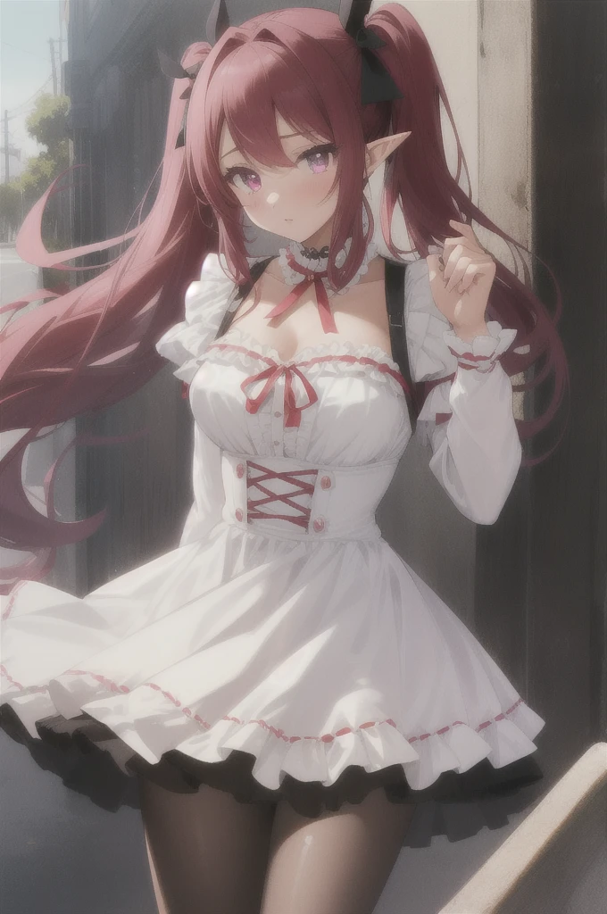 lineye,1girl,solo,short twintails,hair between eyes,pink hair,medium hair,demon horns,dark red hair ribbon,pointy ears,purple eyes,
frilled shirt collar,dark red choker,white frilled shirt,juliet sleeves,long sleeves,dark red neck ribbon,dark red dress,white frilled dress,white layered dress,brown corset,striped pantyhose,
mary janes,outdoors,battle axe,holding axe, Exquisite visuals, high-definition,masterpiece,best quality,Exquisite visuals,high-definition,masterpiece,best quality,18yo,Young female,Beautiful Fingers,Beautiful long legs,Beautiful body,Beautiful character design,anime girl, tomando banho em Rio com pop push, cenário, com roupas set transparency = 100,low,pop push,revel, female,braços abertos,normal,easy removing, set clothing distancing = 10,low quality,transparent camisola = set transparency = 100, história entre amigas brincando  cedo de manha, olhando para o telespequitador, education nu totalmente, molhada, roupa transparente, big bussy, foco na pussy, pussy detalhada: