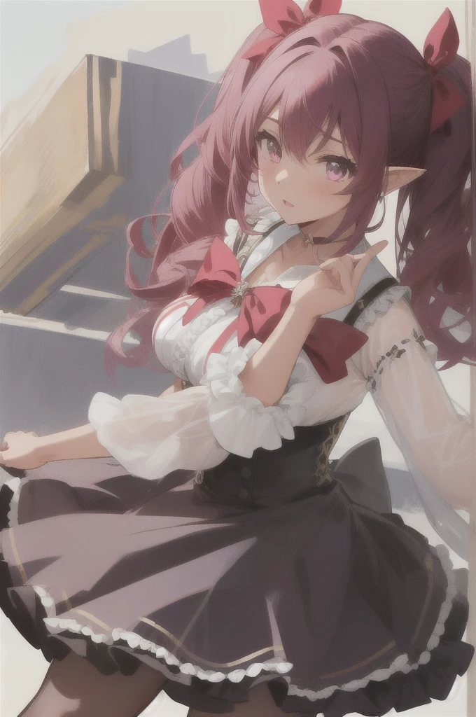 lineye,1girl,solo,short twintails,hair between eyes,pink hair,medium hair,demon horns,dark red hair ribbon,pointy ears,purple eyes,
frilled shirt collar,dark red choker,white frilled shirt,juliet sleeves,long sleeves,dark red neck ribbon,dark red dress,white frilled dress,white layered dress,brown corset,striped pantyhose,
mary janes,outdoors,battle axe,holding axe, Exquisite visuals, high-definition,masterpiece,best quality,Exquisite visuals,high-definition,masterpiece,best quality,18yo,Young female,Beautiful Fingers,Beautiful long legs,Beautiful body,Beautiful character design,anime girl, tomando banho em Rio com pop push, cenário, com roupas set transparency = 100,low,pop push,revel, female,braços abertos,normal,easy removing, set clothing distancing = 10,low quality,transparent camisola = set transparency = 100, história entre amigas brincando  cedo de manha, olhando para o telespequitador, education nu totalmente, molhada, roupa transparente, big bussy, foco na pussy, pussy detalhada: