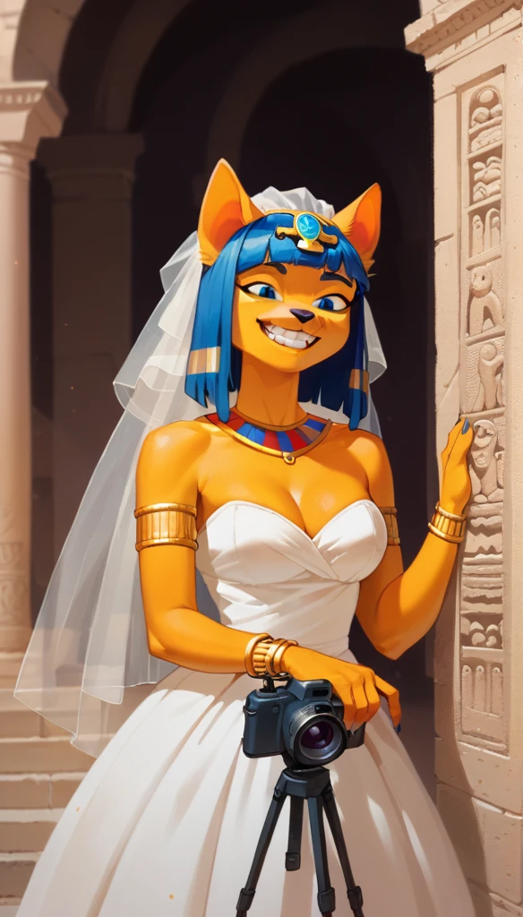 score_9, score_8_up, score_7_up, score_6_up, score_5_up, score_4_up, (thick lines:1.25), Egyptian-themed bedroom, Egypt,
(Bastet:1.2), anthro, female, (goddess, ((grin, happy:1.35)), crawling_to_camera, (wedding dress), First_person)