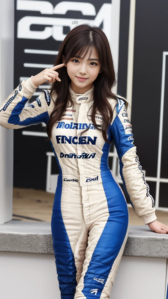 masterpiece, Highest quality, Realistic, Highly detailed CG integrates 8K, 8K,(Very beautiful face, Beautiful Lips, Beautiful Eyes), Exquisitely detailed face,1 Girl, Very beautiful girl,Exquisite eye makeup,Subtle eye detail,The best example of four fingers and one thumb,Toned figure,Nice and beautiful smile,明るいLong Hair,transparent, Quality hair,(masterpiece, Highest quality:1.2),alone,The eyes are exquisite and delicate,Brown Hair、Long Hair、Pink Lips,blue eyes,Big Breasts、Wavy Hair、(((Race Queen:1.5)))、Japanese、25-year-old female