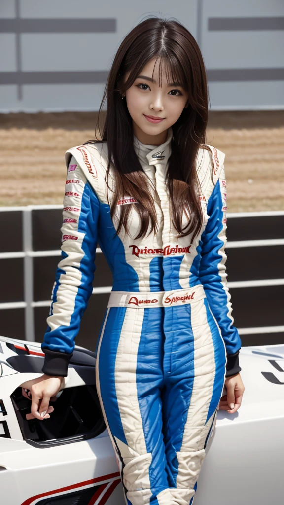 masterpiece, Highest quality, Realistic, Highly detailed CG integrates 8K, 8K,(Very beautiful face, Beautiful Lips, Beautiful Eyes), Exquisitely detailed face,1 Girl, Very beautiful girl,Exquisite eye makeup,Subtle eye detail,The best example of four fingers and one thumb,Toned figure,Nice and beautiful smile,明るいLong Hair,transparent, Quality hair,(masterpiece, Highest quality:1.2),alone,The eyes are exquisite and delicate,Brown Hair、Long Hair、Pink Lips,blue eyes,Big Breasts、Wavy Hair、(((Race Queen:1.5)))、Japanese、25-year-old female