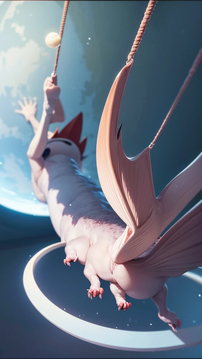 Moony swinging urgently towards Dino, who is looking back with concern, ready to help.