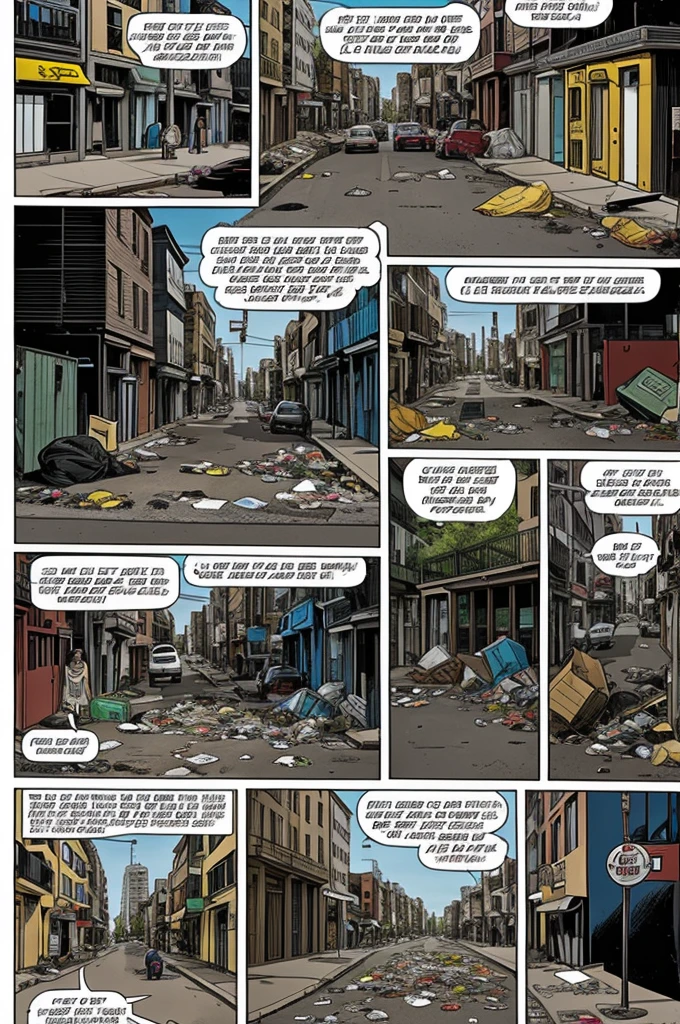 A 6-page comic showing garbage on the streets in the neighborhoods