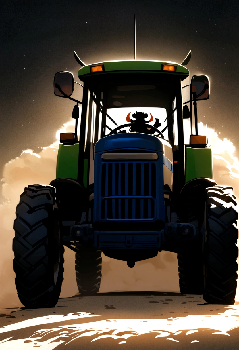 Draw a cow driving a tractor