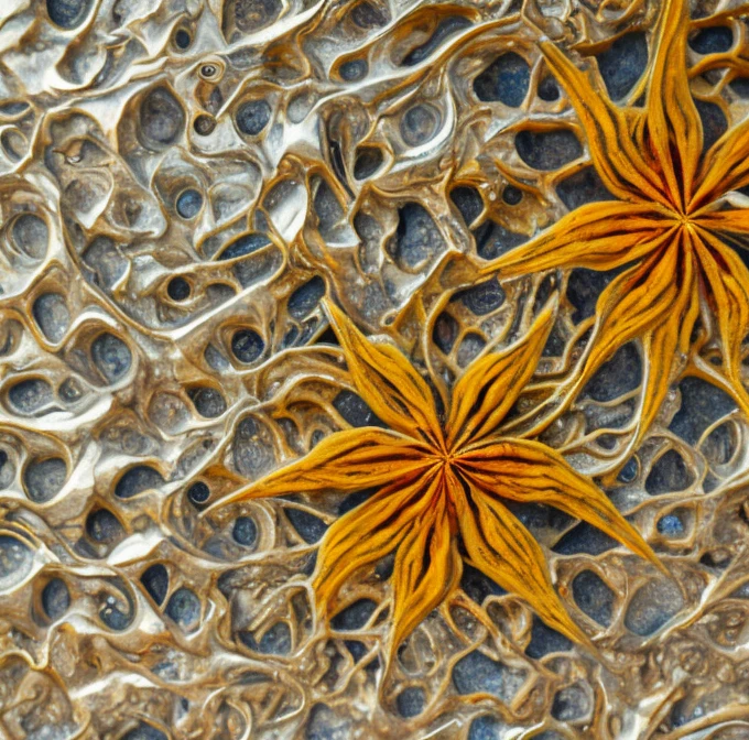  an intricate system of cables made of chromed steel, titanium, vanadium and iron, originating from a steel orange flower, dominant yellow and orange color tonality, growing on a fractal background, brilliant colours, masterpiece, highly detailed, 4k resolution,  3d modelling, digital art, abstract art