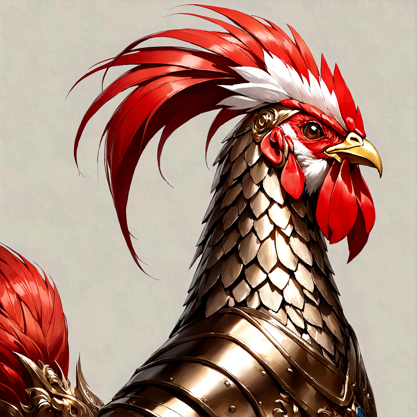 A rooster made of iron,Rich in details,Lifelike,The surface shows a clear iron metallic luster。