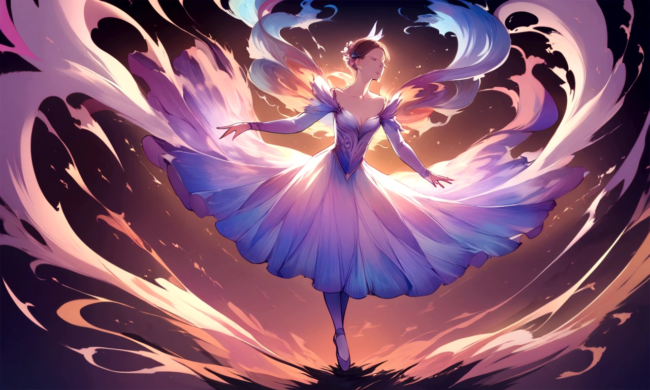 Enigmatic Ballet Motion in pastel colours. Ballet dancer made of smoke. Create an original CD cover artwork for a ballet music album that embodies abstraction, dynamic motion, smoke effect and a sense of mystery. Background must be filled with swirling and dynamic colourful smoke which is blending with the ballet dancer smoky swirling dress.While the concept of a flying red smoke dress in fast swirling motion serves as inspiration, your creativity is encouraged to explore alternative ideas. Key Elements to Include:Convey an enigmatic smoky colourful atmosphere.Emphasize dynamic, swirling motion in your composition.Focus solely on the visual image; exclude any text.Additional Guidelines:The artwork should evoke intrigue and a sense of wonder.Capture the essence of ballet with fast-paced and fluid motion.