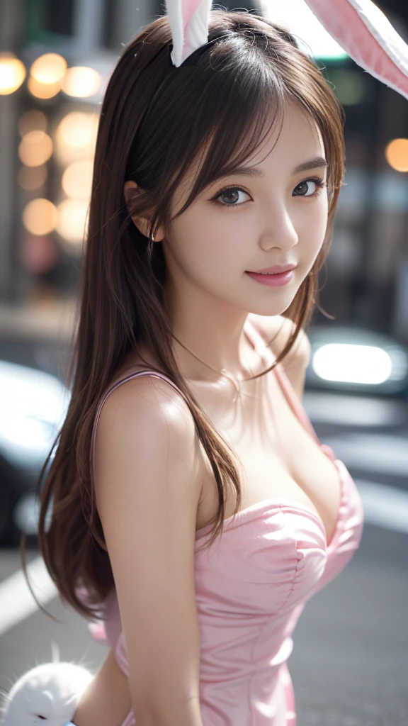 masterpiece, Highest quality, Realistic, Highly detailed CG integrates 8K, 8K,(Very beautiful face, Beautiful Lips, Beautiful Eyes), Exquisitely detailed face,1 Girl, Very beautiful girl,Exquisite eye makeup,Subtle eye detail,The best example of four fingers and one thumb,Toned figure,Nice and beautiful smile,明るいLong Hair,transparent, Quality hair,(masterpiece, Highest quality:1.2),alone,The eyes are exquisite and delicate,Brown Hair、Long Hair、Pink Lips,blue eyes,、Wavy Hair、(((bunny girl:1.5)))、Japanese、25-year-old female