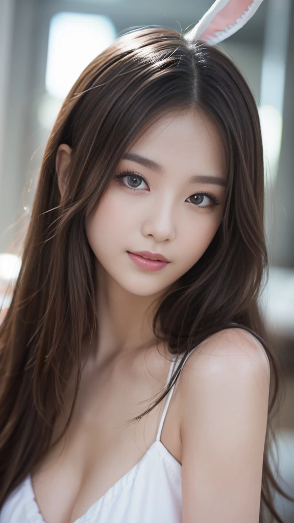 masterpiece, Highest quality, Realistic, Highly detailed CG integrates 8K, 8K,(Very beautiful face, Beautiful Lips, Beautiful Eyes), Exquisitely detailed face,1 Girl, Very beautiful girl,Exquisite eye makeup,Subtle eye detail,The best example of four fingers and one thumb,Toned figure,Nice and beautiful smile,明るいLong Hair,transparent, Quality hair,(masterpiece, Highest quality:1.2),alone,The eyes are exquisite and delicate,Brown Hair、Long Hair、Pink Lips,blue eyes,Big Breasts、Wavy Hair、(((bunny girl:1.5)))、Japanese、25-year-old female