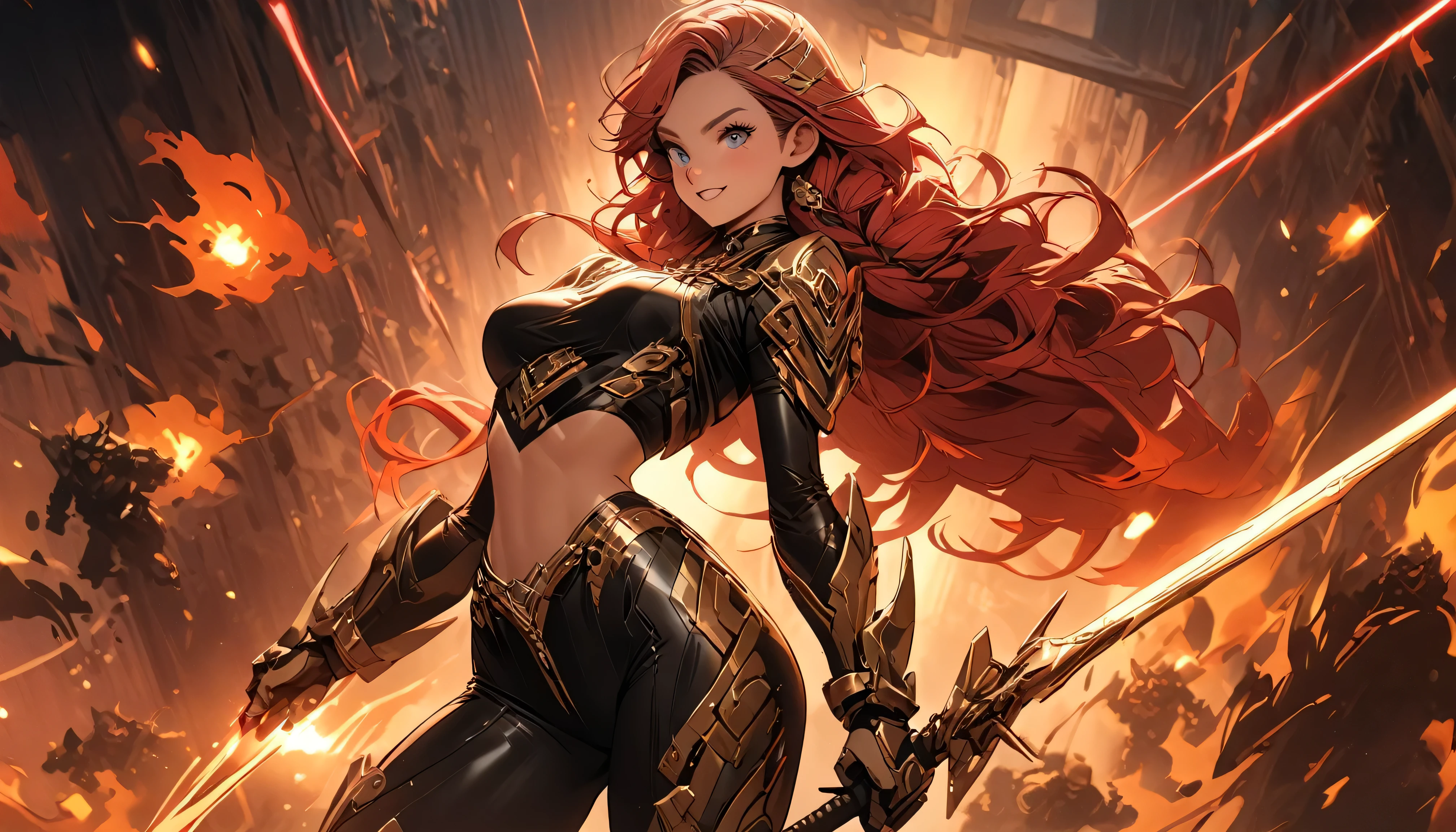 1girl, solo, masterpiece, best quality, 8k, detailed skin texture, detailed polished metal textures, light reflections off of metal surfaces, highly-detailed eyes, extremely detailed face, intricately detailed auburn hair, ultra-detailed mecha exoskeleton, beautifully detailed body, insanely detailed background, bold colors, A stunningly beautiful, extremely fit girl, with a long braided ponytail, wearing full body mechanized body armor is firing two hand cannons. (((Streaks of bright red and orange are coming out of the barrels of both weapons))) (((along with fire and smoke from the bullets exiting the guns at high velocity))). (She has large bright blue eyes):1.3, (a button nose, perfectly shaped lips):1.2, and (immaculate, flawless, brilliant-white teeth):1.15, (((gritted in determination as she battles her enemies))). (((She has a lean waist, an extremely toned midriff):1.31, slender thighs):1.32, slim calves):1.19, and (flawless large breasts):1.42, (there are laser bolts and explosions all around her):1.33, and the scene is very (chaotic:1.3), detailed line work and delicate, flowing brushstrokes, giving the artwork a dreamlike and ethereal quality the art style is heavily influenced by traditional Japanese art and calligraphy, as well as Western art movements such as Art Nouveau and Surrealism, incorporating intricate patterns and decorative elements into the artwork, as well as motifs from nature such as predators, lightning, and fire, featuring a bold palette and vivid shades of red, blue, green, and purple, also using silver and gold mettalic accents to add a sense of opulence and regality.  (((cinematic movie still, masterpiece, best quality, absurd resolution, 8k, Monte Carlo Ray Tracing:1.2, path traced subsurface scattering))), (((HDR, UHD, volumetric lighting, Unreal Engine 5, Unity Engine, Blender, octane render))), (((exquisite subject composition and use of lighting:1.4, exceptional, award-winning shading:1.38, sharp focus:1.35, low angle, 

