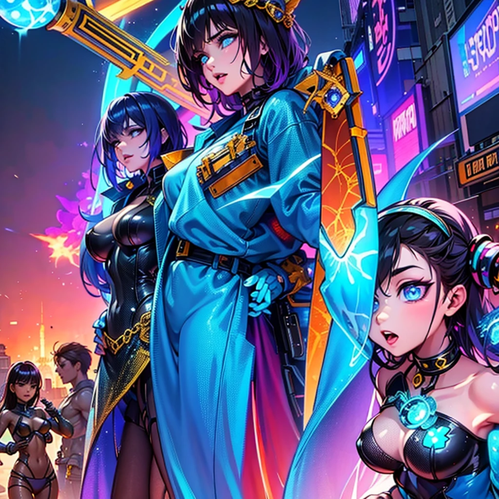 [gangstar] the hero charging ki of power. along with his 7 beautiful warriors. with divine weapons in the form of musical instruments. in a desert. 