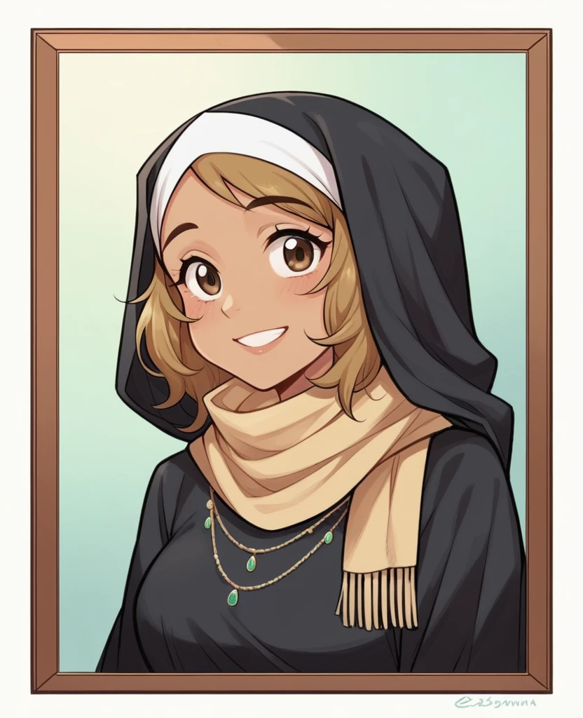 a close up of a woman wearing a black dress and a scarf, hijab, shawl, malaysian, siya oum, zenra taliyah, student, scarf, serena malyon, with a beautifull smile, lovely smile, she is smiling, she is smiling and happy, sakimi chan, with lovely look, handsome girl, picture, leaked image, lovely woman