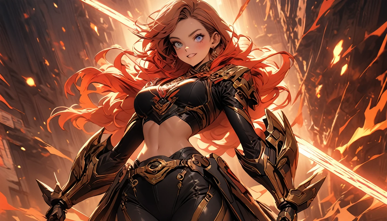 1girl, solo, masterpiece, best quality, 8k, detailed skin texture, detailed polished metal textures, light reflections off of metal surfaces, highly-detailed eyes, extremely detailed face, intricately detailed auburn hair, ultra-detailed mecha exoskeleton, beautifully detailed body, insanely detailed background, bold colors, A stunningly beautiful, extremely fit girl, with a long braided ponytail, wearing full body mechanized body armor is firing two hand cannons. (((Streaks of bright red and orange are coming out of the barrels of both weapons))) (((along with fire and smoke from the bullets exiting the guns at high velocity))). (She has large bright blue eyes):1.3, (a button nose, perfectly shaped lips):1.2, and (immaculate, flawless, brilliant-white teeth):1.15, (((gritted in determination as she battles her enemies))). (((She has a lean waist, an extremely toned midriff):1.31, slender thighs):1.32, slim calves):1.19, and (flawless large breasts):1.42, (there are laser bolts and explosions all around her):1.33, and the scene is very (chaotic:1.3), detailed line work and delicate, flowing brushstrokes, giving the artwork a dreamlike and ethereal quality the art style is heavily influenced by traditional Japanese art and calligraphy, as well as Western art movements such as Art Nouveau and Surrealism, incorporating intricate patterns and decorative elements into the artwork, as well as motifs from nature such as predators, lightning, and fire, featuring a bold palette and vivid shades of red, blue, green, and purple, also using silver and gold mettalic accents to add a sense of opulence and regality.  (((cinematic movie still, masterpiece, best quality, absurd resolution, 8k, Monte Carlo Ray Tracing:1.2, path traced subsurface scattering))), (((HDR, UHD, volumetric lighting, Unreal Engine 5, Unity Engine, Blender, octane render))), (((exquisite subject composition and use of lighting:1.4, exceptional, award-winning shading:1.38, sharp focus:1.35, high angle, 

