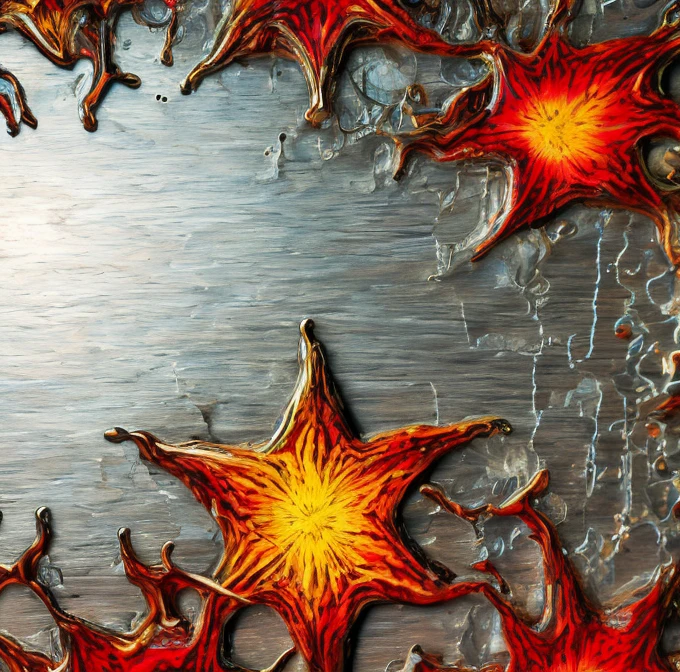  an intricate circulatory system made of chromed steel, titanium, vanadium and iron, originating from a  red steel heart , dominant yellow and orange color tonality, growing on a fractal background, brilliant colours, masterpiece, highly detailed, 4k resolution,  3d modelling, digital art