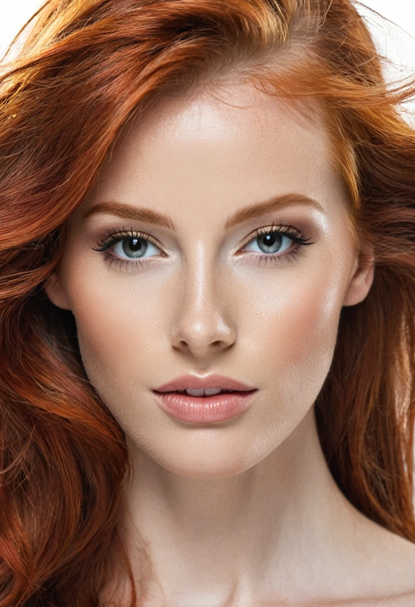 The face of the redhead model with hair. only the face, without background 