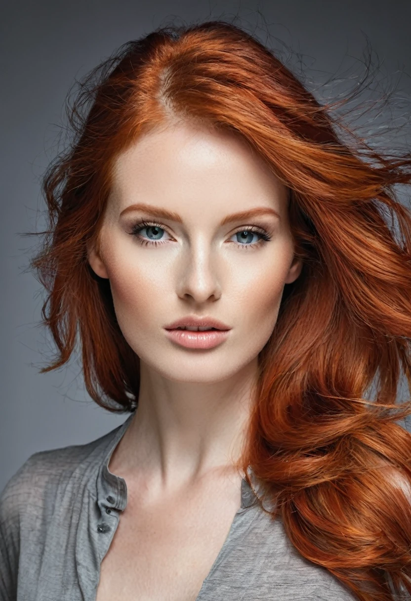 The face of the redhead model with hair. only the face, without background