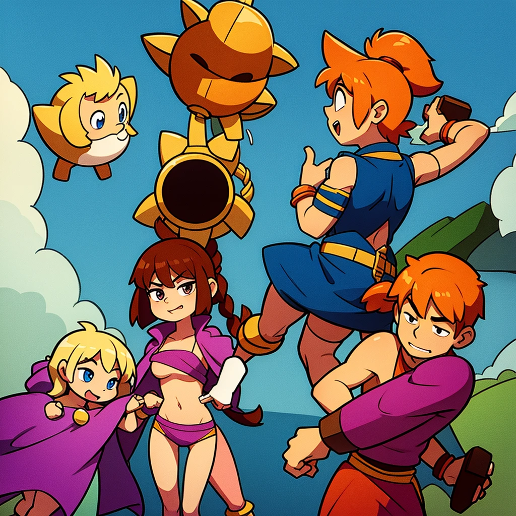 [gangstar] the hero charging ki of power. along with his 7 beautiful warriors. with divine weapons in the form of musical instruments. in a desert. 
