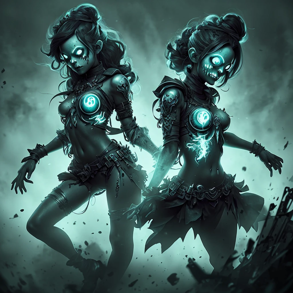 Ultra-detailed illustration of a glowing and adorable undead bad girl./humanoid creature with dark hair, dynamic pose, anime style, Dimly lit environment of a dark fantasy realm, medium shot, Rule of thirds, depth of field, complex parts, conceptual art, gentle colors, Fantastic kingdom, extremely detailed, ultra sharp focus, light particles, Attention to detail, grandeur and awe, Cinematic, A stunning visual masterpiece, double exposure, 8 k, Photorealistic, strong outlines, cinematic scene,