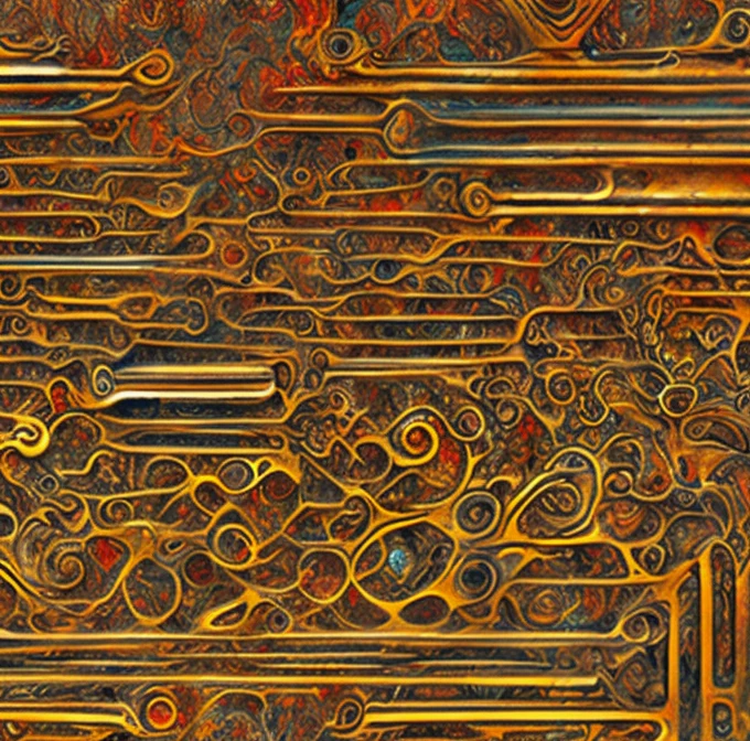  an intricate circulatory system made of chromed steel, titanium, vanadium and iron, originating from a  red steel heart , dominant yellow and orange color tonality, growing on a fractal background, brilliant colours, masterpiece, highly detailed, 4k resolution,  3d modelling, digital art