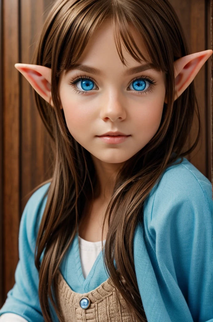 (Cute elf with blue eyes and brown hair) room background