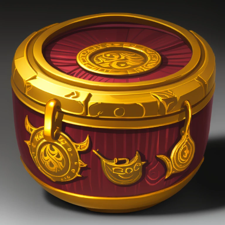  an exquisite, velvet-lined container adorned with gold leaf patterns and intricate carvings of various Pokémon.