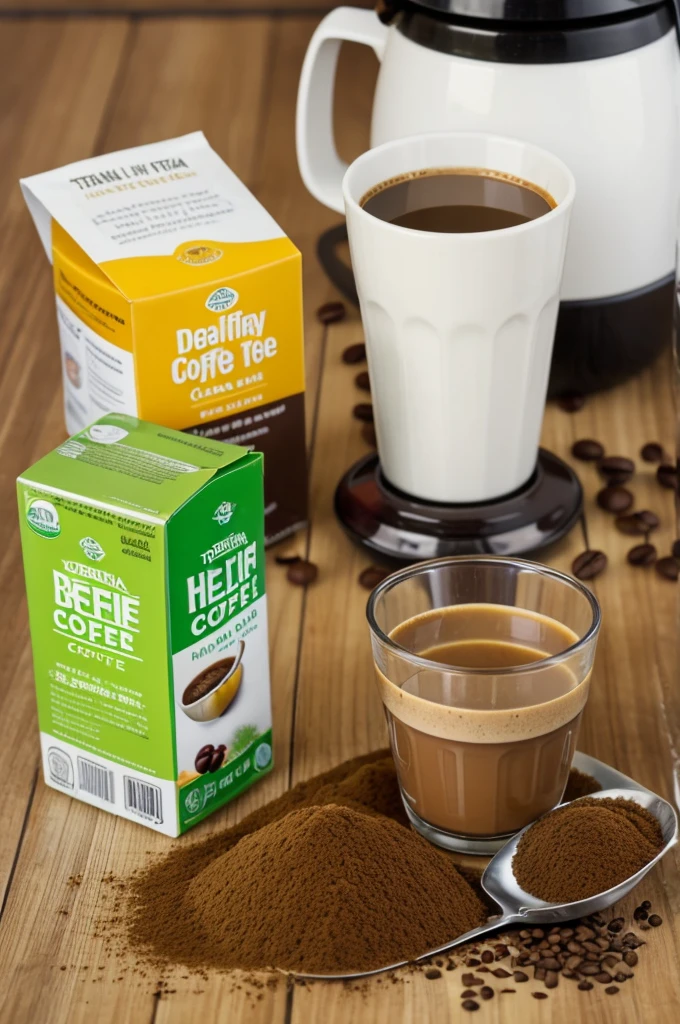 Healthy coffee drink in a tetra pak it's decaf coffee but but infused with dandelion root which strengthen coffee taste, extra ingredient stevia low calory very healthy, make it creative and real