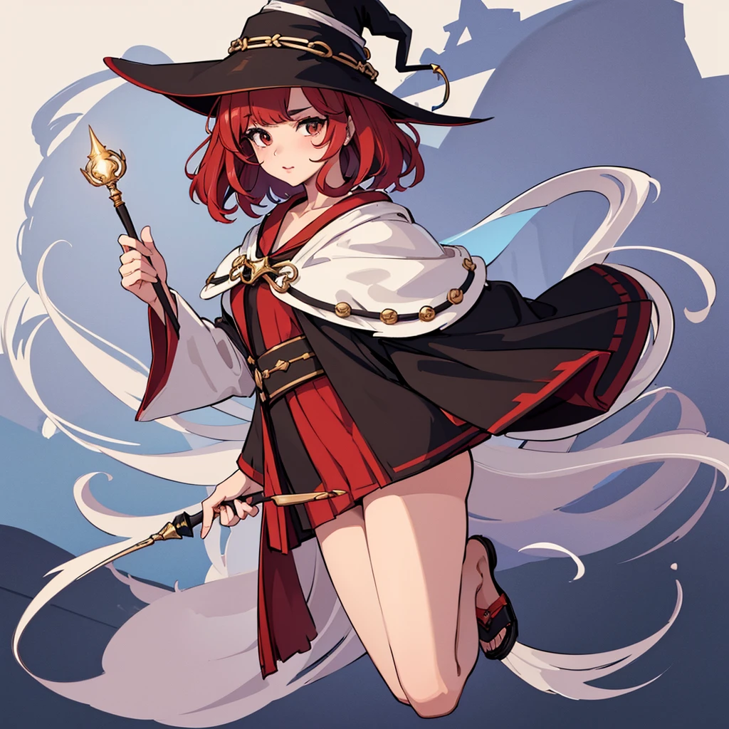 (((Solo)))、Highest quality, Best Quality,Best illustrations、(Various hair colors、Short Perm Hair、Wavy Hair、Short bangs、Align your bangs)、(Witch Hat、Brown robes)、(Grab the magic wand)、(The magic of light、Use magic)、(White background)、(Mature 50 Year Old、Adult women、Red eyeshadow)、(Full body character concept、detailed)、(Full body character concept、multiple)、Apply lip、Big Lips