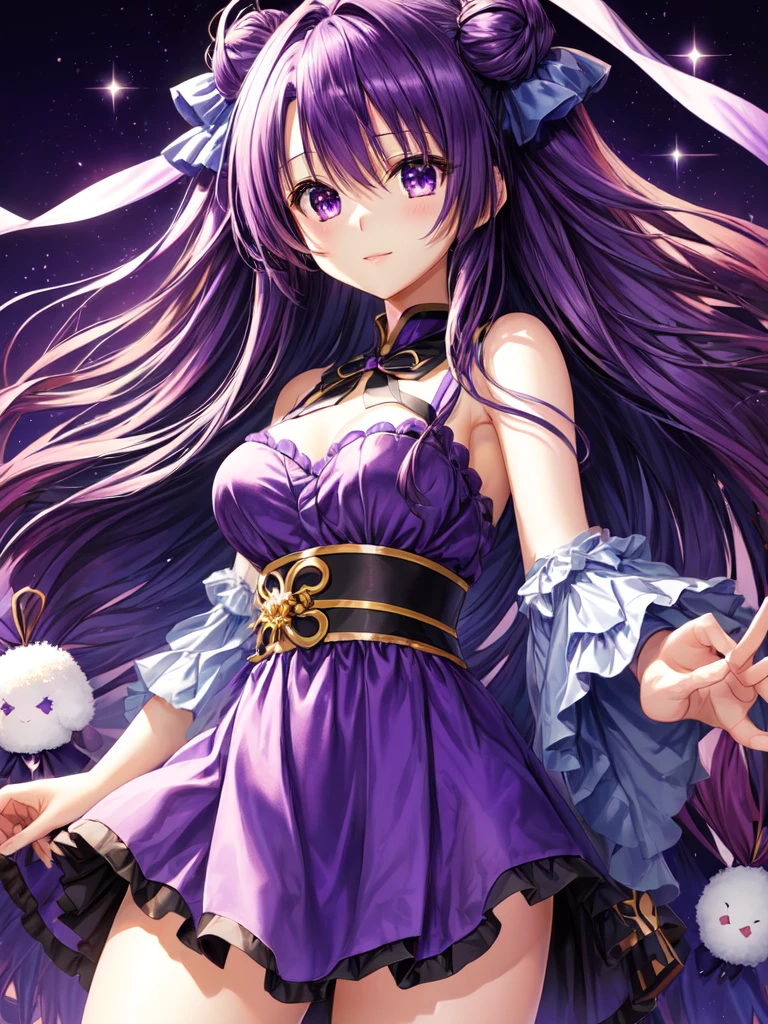 Hanasosuzu,standing,dark puple fluffy medium hair,dark purple eyes