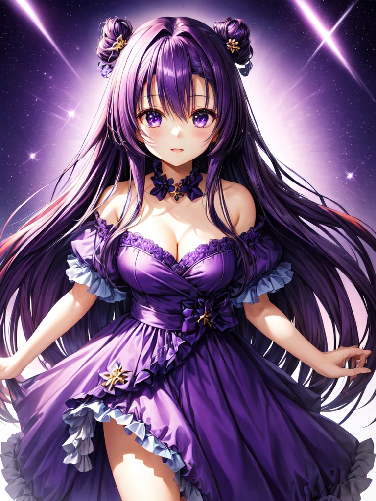 Hanasosuzu,standing,dark puple fluffy medium hair,dark purple eyes