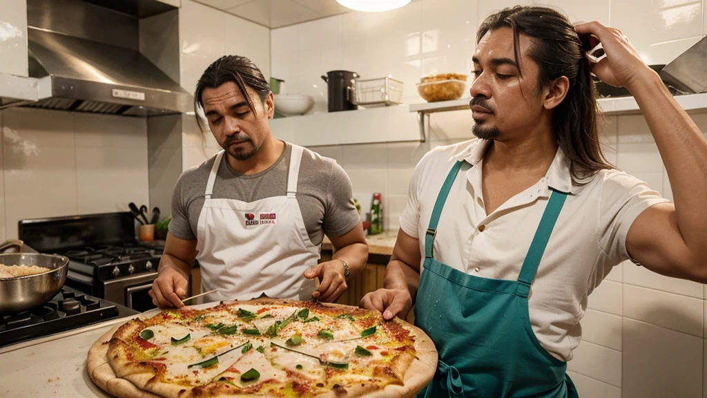 a dugong chef Sprinkle salt, similar to Salt Bae action, mouthwatering pizza in the pizza shop, puffy crust
