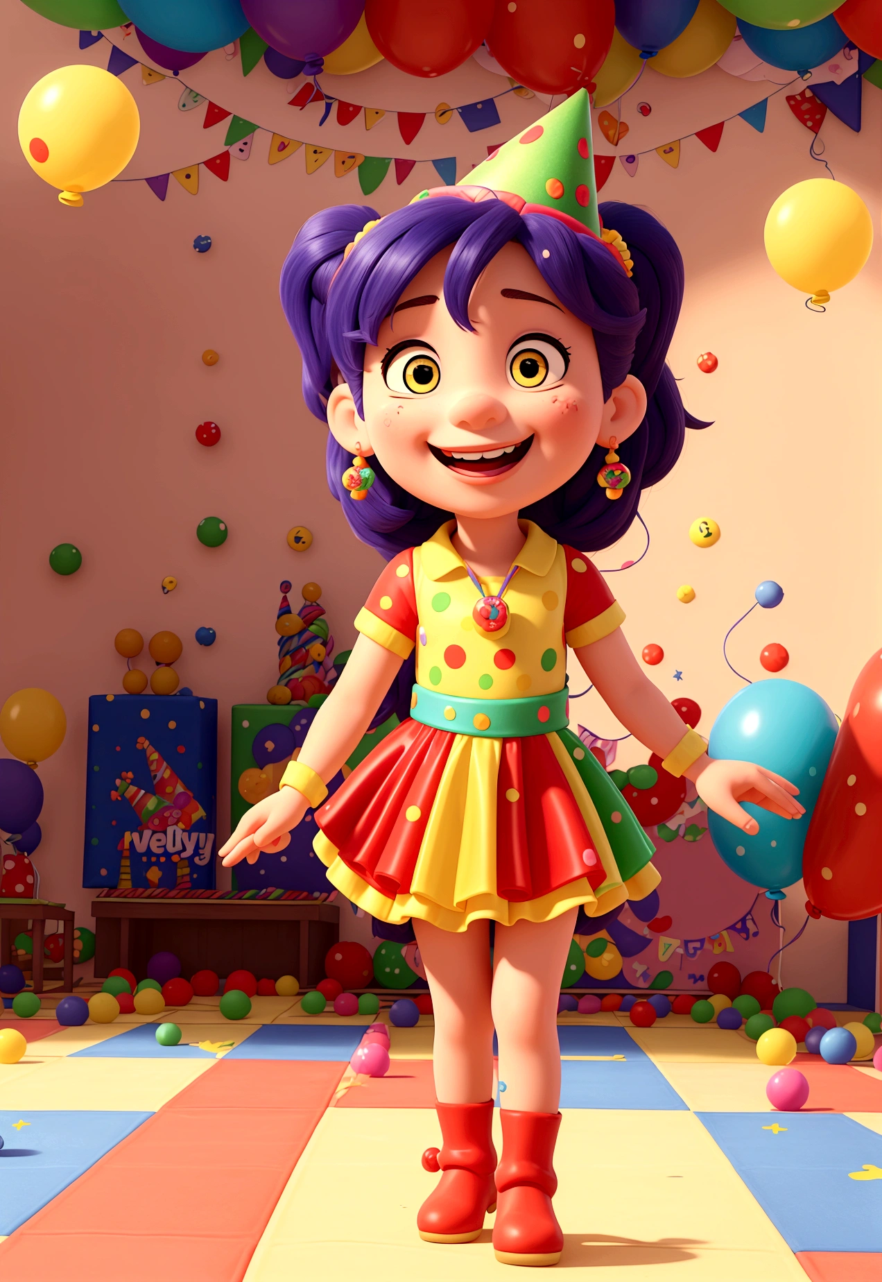 (best quality, 4k, highres, masterpiece:1.2), ultra-detailed, realistic:1.37, vivid colors, studio lighting, bokeh, HDR, joyful, children's birthday party, cheerful, well-lit, colorful balloons, delicious birthday cake, excited kids playing games, party hats, festive decorations, fun activities, laughter-filled moments, happy children, vibrant atmosphere, lively music, presents and gifts, joyful celebration, smiling faces, party games and prizes, group photo, birthday candles, birthday wishes, party favors, merry festivities, play area, bouncing castle, candy buffet, face painting, balloon animals, magic show, ice cream stand, birthday banners, indoor , supplies, invitations, goodie bags, high energy, birthday song, celebration cheers, memorable moments, dance and dance floor