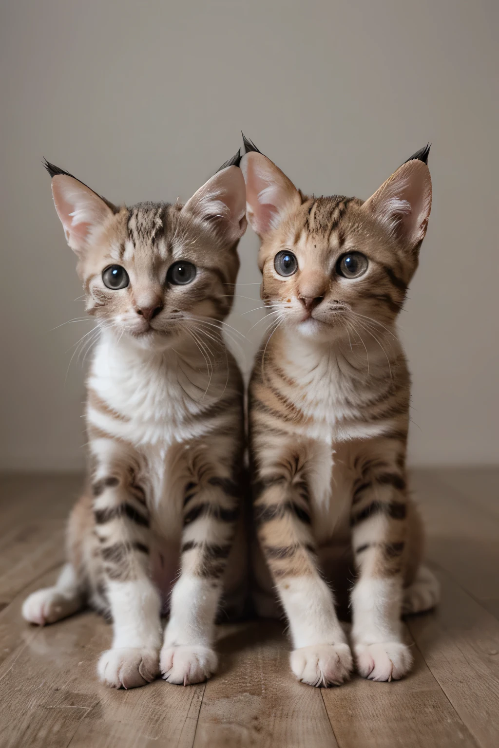 Photograph of kittens, one white and the other brown