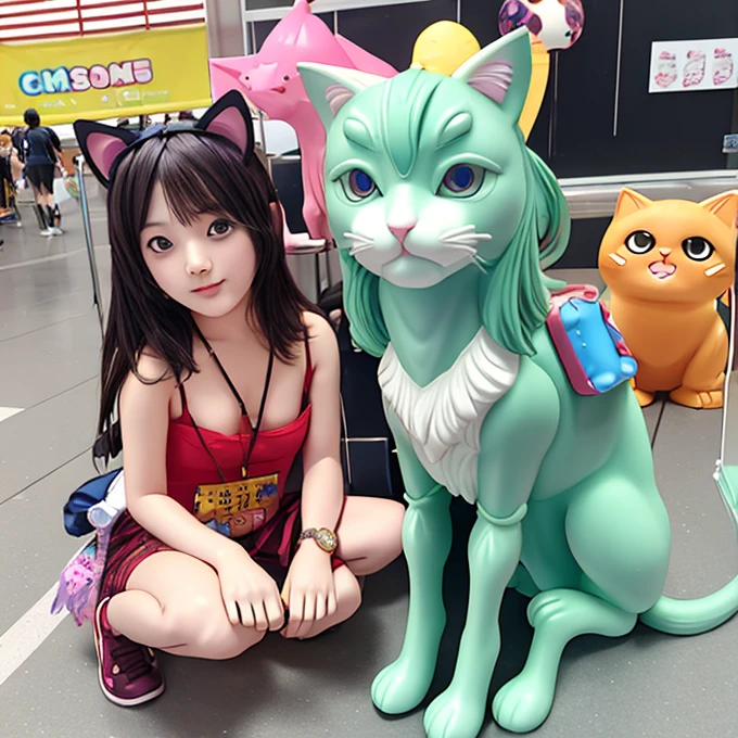 comic con中，personification（cat ears human cat tail）At comic con，There are many different types of Toy figures，Nendoroid 3D，anime statue，Toy figure，q cheeks，Funny company anime style，anime action figure，silicone man，Silicone statue，Styled for Nendoroid，figure、 anime figure、action figurine toys、silicone statue animal illustrations,mixed species,different kinds of animals,various species,diverse animals,digimon evolution，Ultimate Evolution，perfect body，ultimate body，horse，There is personification，digimon evolution，Ultimate Evolution，perfect body，ultimate body，UFO，There is a horse，There is personification，There are photos of Cat lady with many animals，animal illustrations,mixed species,different kinds of animals,various species,diverse animals,digimon evolution，Ultimate Evolution，perfect body，ultimate body，horse，There is personification，digimon evolution，Ultimate Evolution，perfect body，ultimate body，UFO，There is personification，Cat lady，cat ears women\(Lovely,Kawaii,10 years old）rest ,quality\(masterpiece,high resolution,top-quality,top-quality real texture skin,提high resolution,RAW photos,Best quality,Very detailed\)
