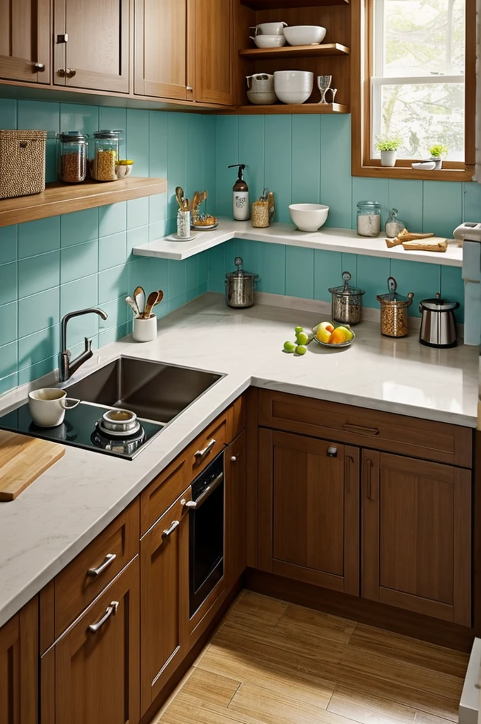 A corner near the sink,You can see the plate、cup、spoon、fork、Knives and other kitchen utensils dancing happily、Sing,The scene is so lively。
Imagine this lively atmosphere by emphasizing shapes and colors。